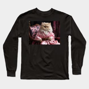 Persian Cat in Luxurious Pink Robe Long Sleeve T-Shirt